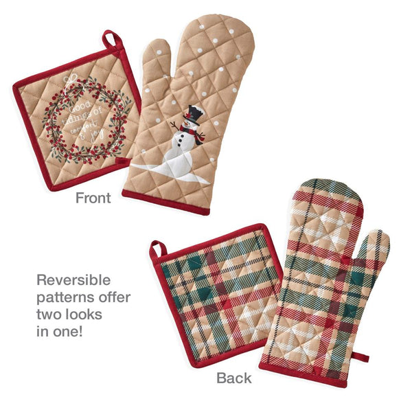 SKL Home By Saturday Knight Ltd Rustic Plaid Snowman Oven Mitt And Pot Holder Se