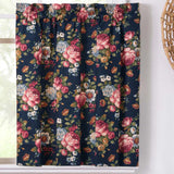 Ellis Bella Rose Gorgeous Medium Scale Printed Floral Pattern 1.5" Rod Pocket Tier for Windows Navy