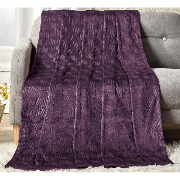 Amrani Soft Premium Microplush Bedcover Embossed Blanket Plum by Plazatex