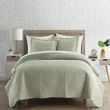 Chic Home Sianna 7 Piece Quilt Set, Contemporary Geometric Diagonal Stripe Design, Bedding Quilts Green