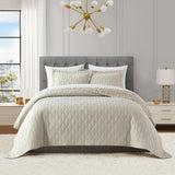 Chic Home Nyla 7 Pieces Quilt Set, Contemporary Geometric Hexagon Pattern, Bedding Quilts Beige