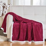 Soft Braided and Comfortable Plush All Season Sherpa 50" X 60" Throw Blanket, Burgundy