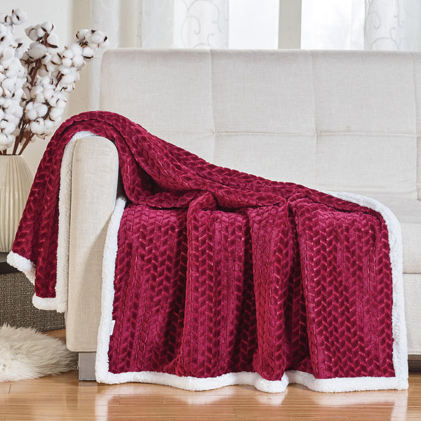 Soft Braided and Comfortable Plush All Season Sherpa 50" X 60" Throw Blanket, Bu