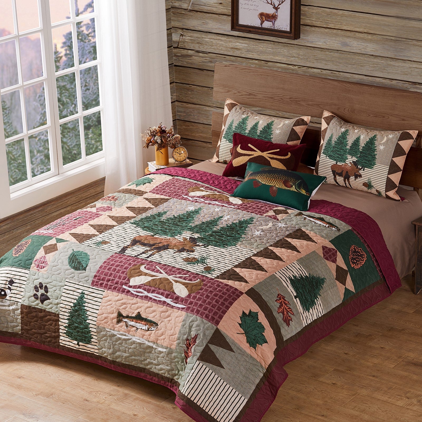 Greenland Home Fashion Moose Lodge Quilt And Pillow Sham Set - 3 - Piece - Full/Queen 90x90", Multi - Full/Queen