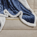 Plazatex Corduroy Faux Sherpa Reverse Throw Blanket - 50" x 60", Navy