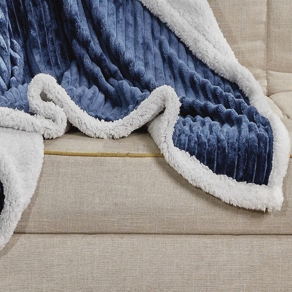 Plazatex Corduroy Faux Sherpa Reverse Throw Blanket - 50" x 60", Navy