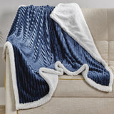 Plazatex Corduroy Faux Sherpa Reverse Throw Blanket - 50" x 60", Navy