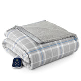 Shavel 100% Polyester Luxury Micro Flannel Reverse to Sherpa Carlton Plaid Electric Blanket