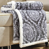 Plazatex Gracey with Sherpa Plush Decorative All Season Plum Throw Blanket 50" x 60" Grey