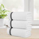Chic Home Luxurious 3-Piece Super Soft Pure Turkish Cotton White Bath Towels Set 30" x 60" Black Striped Hem