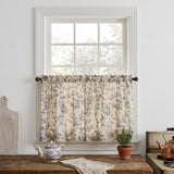 Ellis Curtain Abigail Design Printed Room Darkening 2-Piece Window Rod Pocket Pair Set With 2 Tiers - 56x36", Porcelain