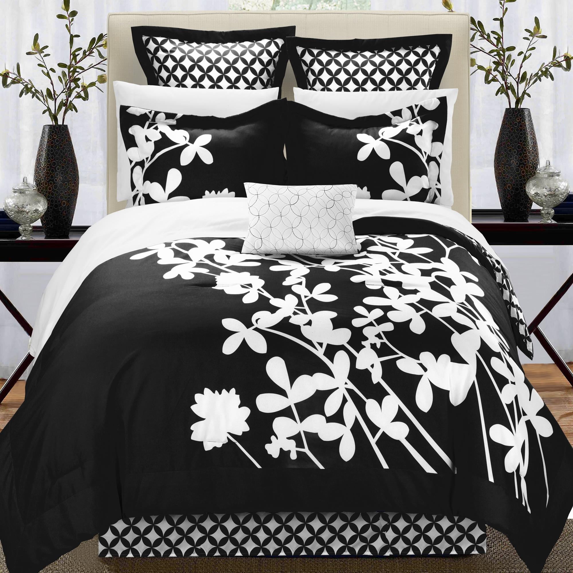 Chic Home Iris Elegant Reversible Contrast Luxury 11 Pieces Comforter Bed In A Bag Set Black