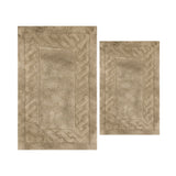 Knightsbridge Stylish And Comfortable Traditional Chain Design 2 PC Cotton Bath Rug Set 17"x24" & 21"x34" Stone