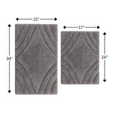 Knightsbridge Diamond 220 GSF Non Skid Back Bath Rug Set - 2- Piece - 17x24 and 21x34", Silver