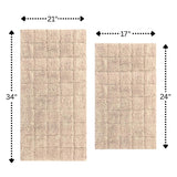 Knightsbridge Summer Tile 220 GSF Non Skid Back Bath Rug Set - 2- Piece - 17"x24" and 21"x34", Natural