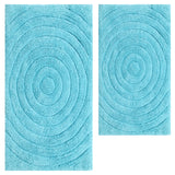 Knightsbridge Stylish And Comfortable Traditional Echo Design 2 PC Cotton Bath Rug Set 20"x30" & 24"x40" Aqua