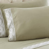 Shavel Micro Flannel Shavel Durable & High Quality Luxurious Lace-Edged Sheet Set Including Flat Sheet, Fitted Sheet & Pillowcase