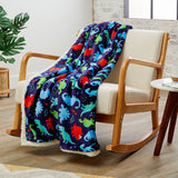Navy Dino Faux Shearling Micro Plush All Season Throw 50" x 60" Multicolor by Plazatex