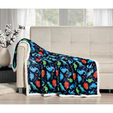 Navy Dino Faux Shearling Micro Plush All Season Throw 50" x 60" Multicolor by Plazatex