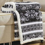 Plazatex Odelia with Sherpa Plush Decorative All Season Plum Throw Blanket 50" x 60" Black