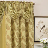 Olivia Gray Palm Floral Textured Jacquard 54 x 84 in. Single Rod Pocket Curtain Panel w/ Attached 18 in. Valance in Gold