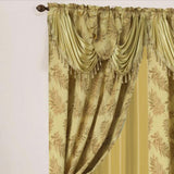 Olivia Gray Palm Floral Textured Jacquard 54 x 84 in. Single Rod Pocket Curtain Panel w/ Attached 18 in. Valance in Gold