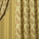 Olivia Gray Palm Floral Textured Jacquard 54 x 84 in. Single Rod Pocket Curtain Panel w/ Attached 18 in. Valance in Gold
