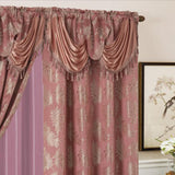 Olivia Gray Palm Floral Textured Jacquard 54 x 84 in. Single Rod Pocket Curtain Panel w/ Attached 18 in. Valance in Rose