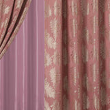 Olivia Gray Palm Floral Textured Jacquard 54 x 84 in. Single Rod Pocket Curtain Panel w/ Attached 18 in. Valance in Rose