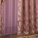 Olivia Gray Palm Floral Textured Jacquard 54 x 84 in. Single Rod Pocket Curtain Panel w/ Attached 18 in. Valance in Rose