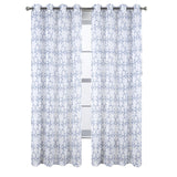 RT Designers Collection Crown Grommet Metallic Sheer Printed Doily Curtain Panel Pair 36" x 84" Blue