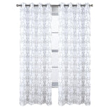RT Designers Collection Crown Grommet Metallic Sheer Printed Doily Curtain Panel Pair 36" x 84" Silver