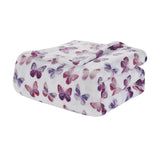 Plazatex Luxurious Ultra Soft Lightweight Rose Butterfly Printed Bed Blanket White/Purple