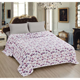Plazatex Luxurious Ultra Soft Lightweight Rose Butterfly Printed Bed Blanket White/Purple
