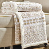 Plazatex Tala with Sherpa Plush Decorative All Season Plum Throw Blanket 50" x 60" Beige