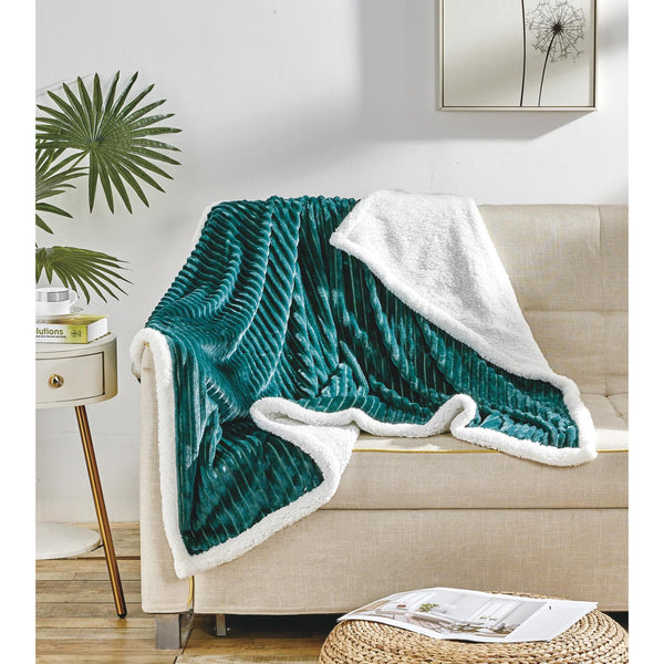 Plazatex Corduroy Faux Sherpa Reverse Throw Blanket - 50x60", Teal