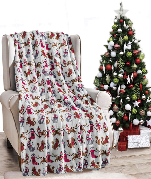 Plazatex Holiday Christmas Cats Design Micro Plush Throw Blanket - 50x60", Multi